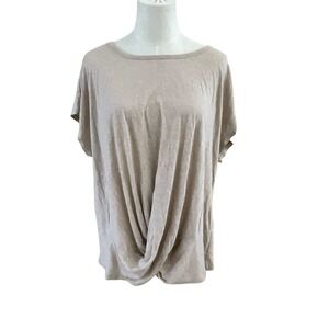 Democracy Women's 2X Beige Twist Front Short Sleeve T-Shirt Top‎ Blouse